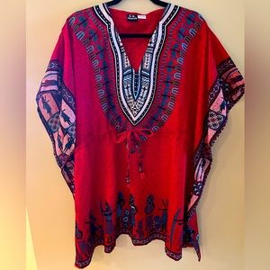 Tribal Silky Dress or Cover-Up. One Size fits most. Red/Black.